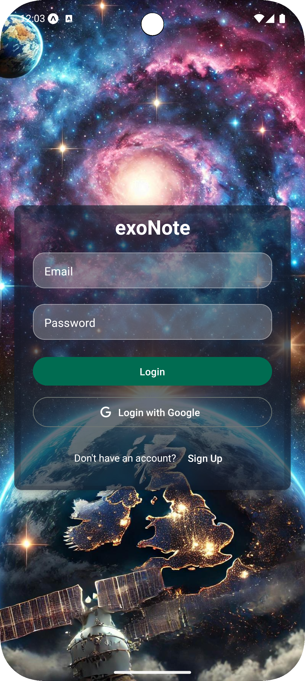 exoNote Login-Bildschirm